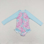 S0182 flower long sleeve baby swimwear