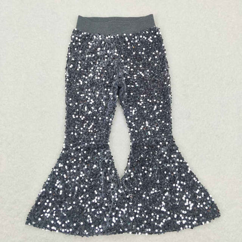 C7-14 Sequined bell bottoms long black pants