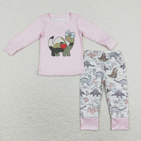 GLP1025  dinosuar pink long sleeve shirt and pants girls outfits