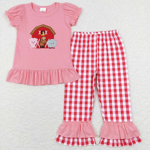 GSPO0994 pig farm horse short sleeve shirt and long pants girls outfits