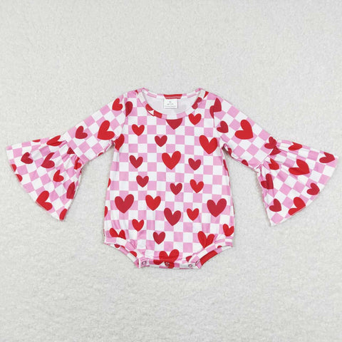 LR0865-- red heart pink long sleeve romper