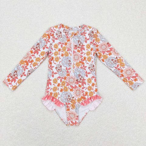 S0184 flower butterfly long sleeve baby swimwear