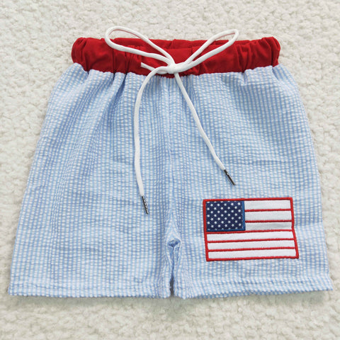 Flag embroidery baby boys seersucker shorts