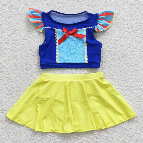 Kids princess blue 2pcs swim suit (with chest pad for 10-12T & 14-16T)