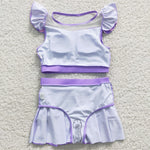 Little girl summer purple swim suit (with chest pad for 10-12T & 14-16T)