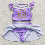 Little girl summer purple swim suit (with chest pad for 10-12T & 14-16T)