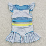 Kids blue 2pcs swim suit (with chest pad for 10-12T & 14-16T)