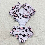 Little girl pink leopard swimwear (with chest pad for 10-12T & 14-16T)