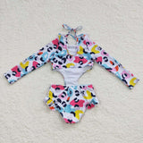 Kids colorful leopard swimsuit (with chest pad for 10-12T & 14-16T)
