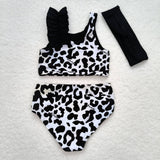 S0224   baby girl clothes black leopard pattern girl summer swimsuit