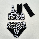 S0224   baby girl clothes black leopard pattern girl summer swimsuit
