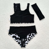 S0224   baby girl clothes black leopard pattern girl summer swimsuit