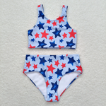 S0228   baby girl clothes star 4th of July patriotic girl summer swimsuit