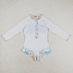 S0242  baby girl clothes blue print girl summer swimsuit