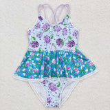 S0246  baby girl clothes purple floral girl summer swimsuit