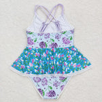 S0246  baby girl clothes purple floral girl summer swimsuit