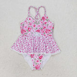 S0247  baby girl clothes pink floral girl summer swimsuit