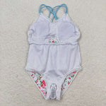 S0248 baby girl clothes blue floral girl summer swimsuit