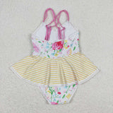 S0250  baby girl clothes pink floral girl summer swimsuit