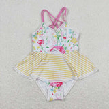 S0250  baby girl clothes pink floral girl summer swimsuit