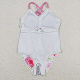 S0250  baby girl clothes pink floral girl summer swimsuit