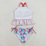 S0253 baby girl clothes floral girl summer swimsuit swim wear beach bathing suit