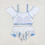 S0254  baby girl clothes blue floral girl summer swimsuit