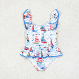 S0277 baby girl clothes sailboat girl summer swimsuit