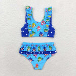 S0280   baby girl clothes cartoon shark girl summer swimsuit