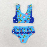 S0280   baby girl clothes cartoon shark girl summer swimsuit