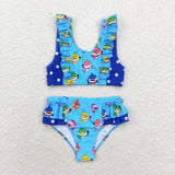 S0280   baby girl clothes cartoon shark girl summer swimsuit