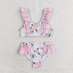 S0318  baby girl clothes pink floral girl summer swimsuit