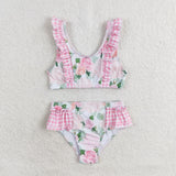 S0318  baby girl clothes pink floral girl summer swimsuit