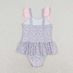 S0331 baby girl clothes floral pink girl summer swimsuit beach wear