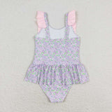 S0331 baby girl clothes floral pink girl summer swimsuit beach wear