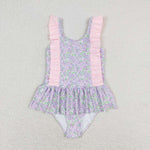 S0331 baby girl clothes floral pink girl summer swimsuit beach wear