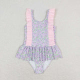 S0331 baby girl clothes floral pink girl summer swimsuit beach wear