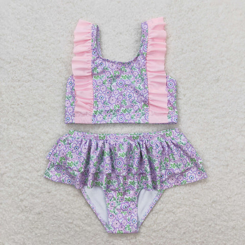 S0332  baby girl clothes floral pink girl summer swimsuit beach wear