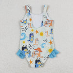 S0356  baby girl clothes cartoon dog girl summer swimsuit beach wear