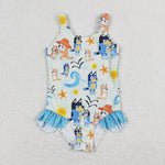 S0356  baby girl clothes cartoon dog girl summer swimsuit beach wear