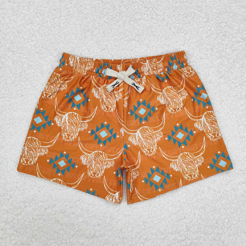 S0463 baby clothes highland cow print boys summer swim trunks