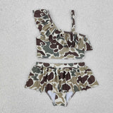 S0477 baby girl clothes brown camo girl summer swimsuit beach wear