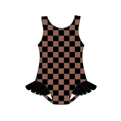 S0501 pre-order baby girl clothes black gingham girl summer swimsuit beach wear-2025.1.28