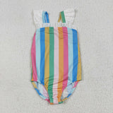S0550  baby girl clothes colorful stripes girl summer swimsuit beach wear