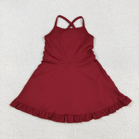 S0568   baby girl clothes wine red girl summer swimsuit beach wear yoga wear