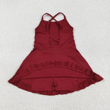 S0568   baby girl clothes wine red girl summer swimsuit beach wear yoga wear
