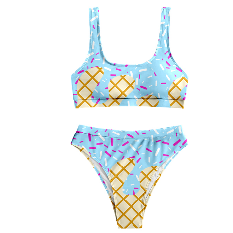 S0577 pre-order adult clothes Adult Mom Ice cream print Summer Swimsuit-2025.8.22