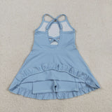 S0713  baby girl clothes blue print girl summer swimsuit beach wear yoga wear