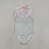 S0732  baby girl clothes flower print  girl summer swimsuit beach wear