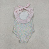 S0732  baby girl clothes flower print  girl summer swimsuit beach wear